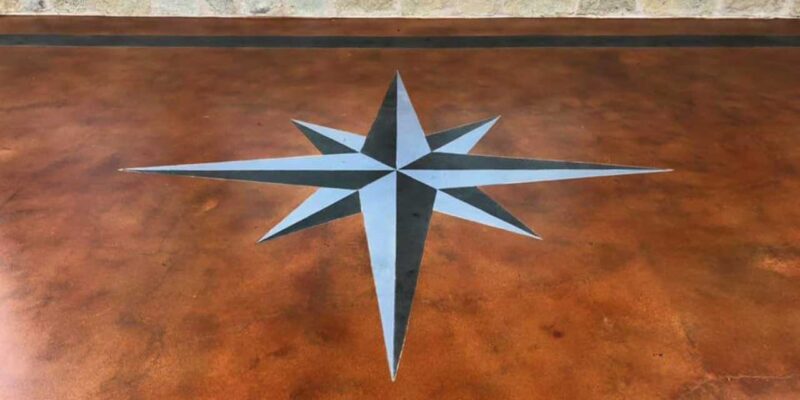 Decorative work of our concrete stain contractor outside a house in Austin, TX.
