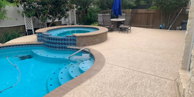 Talk to our specialists about color and texture options to resurface concrete around pool.